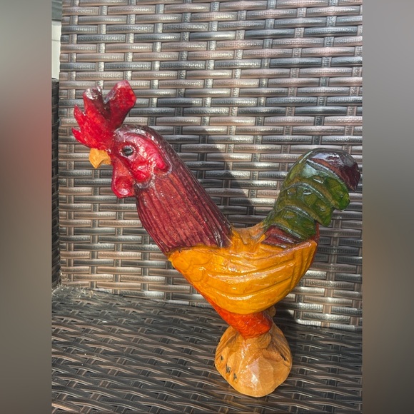 No Brand Other - Hand Carved Wooden Rooster Figurine Chicken Folk Art Painted Vintage Decor